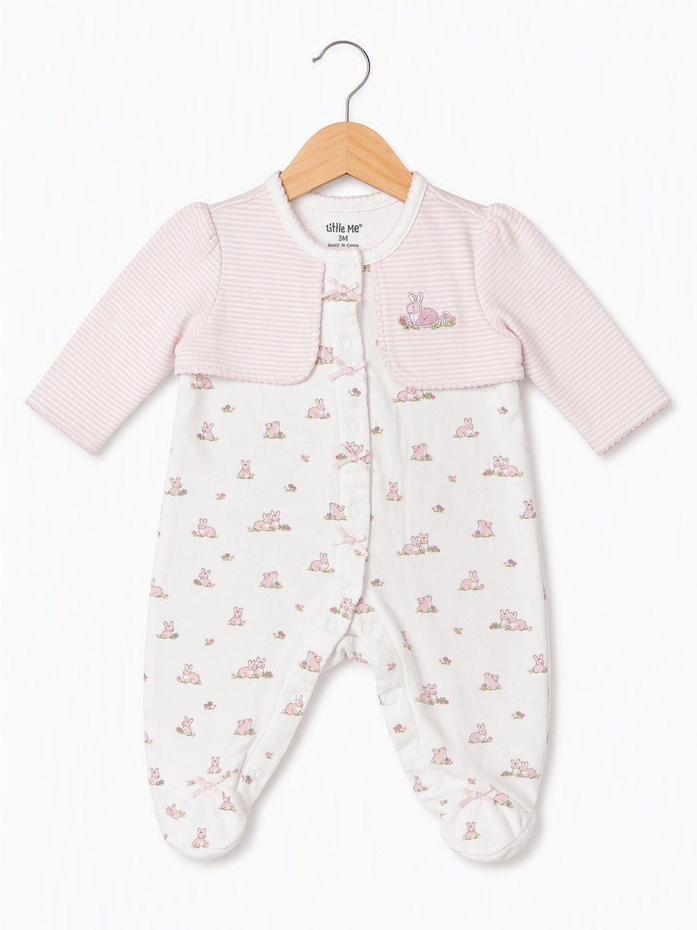 Coquette Little Me Pink Bunny Footie Sleeper Bows 3M Retro Style Vest Cottage